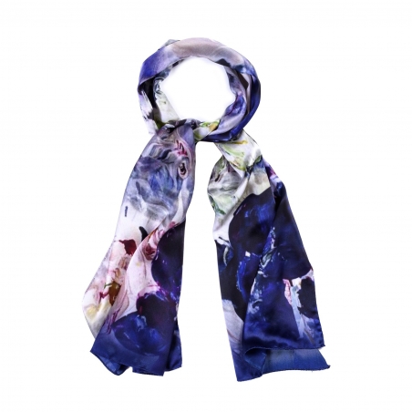 Silk shawl Flower Fever Dark Blue