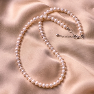 Sterling Silver Necklace Princess white pearls