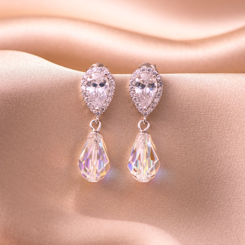 Sterling Silver Earrings Swarovski Drop Crystal