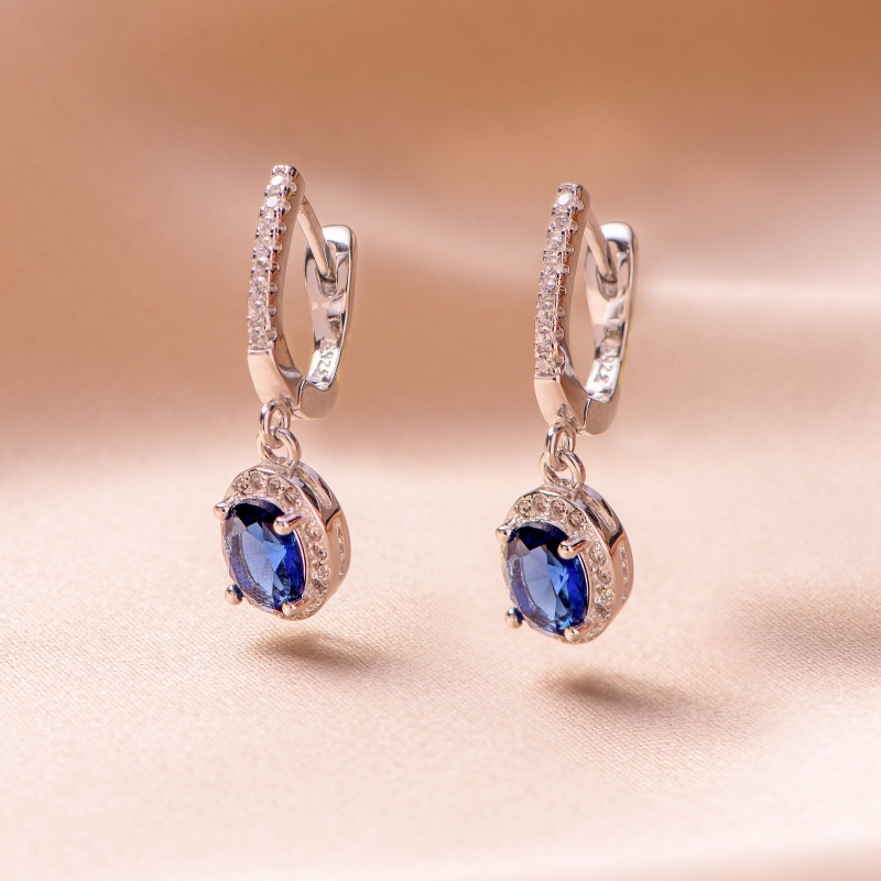 Cercei argint Sapphire Blue zirconia