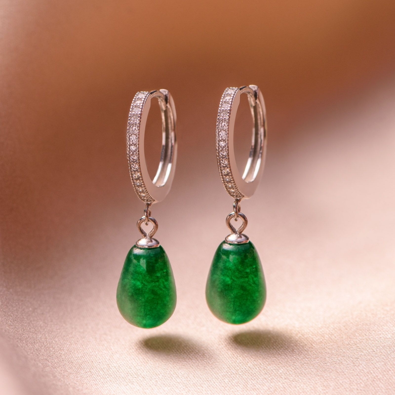 Sterling Silver Earrings New Look drop jade