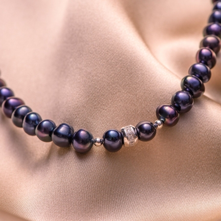 Sterling Silver Necklace black -indigo pearls