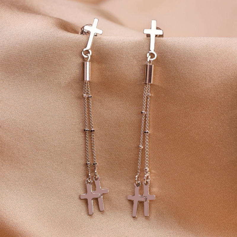 Sterling Silver Earrings DB Cross