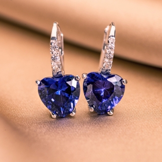 Sterling Silver Earrings Tanzanite Heart