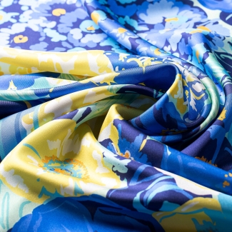 Esarfa matase twill Floral Euphoria blue