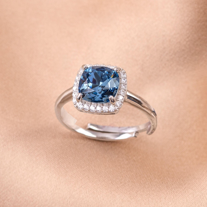 Inel argint reglabil Swarovski Indicolite Bermuda