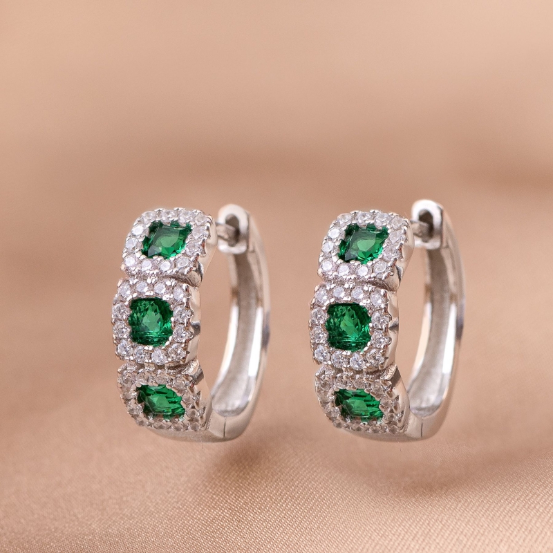 Cercei argint Crown zirconia emerald