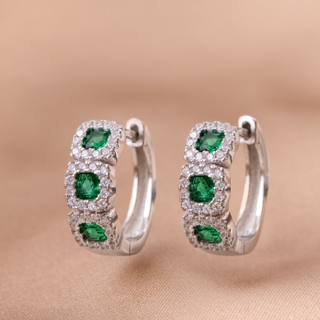 Cercei argint Crown zirconia emerald