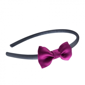 Headband gri petrol cu fundita magenta