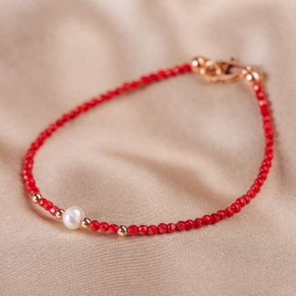 Sterling Silver Bracelet red coral pearl