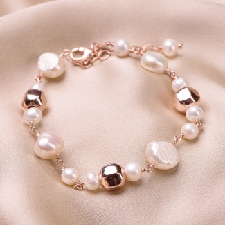 Sterling Silver pink Bracelet Pearls Code