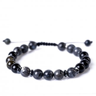 Men Bracelet Labradorite, Obsidian, silver