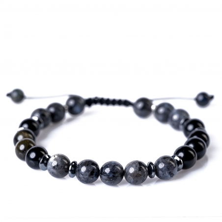 Men Bracelet Labradorite, Obsidian, silver