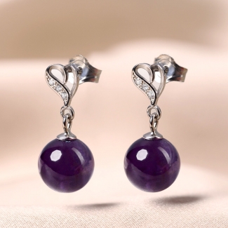 Sterling Silver Earrings Heart Amethyst