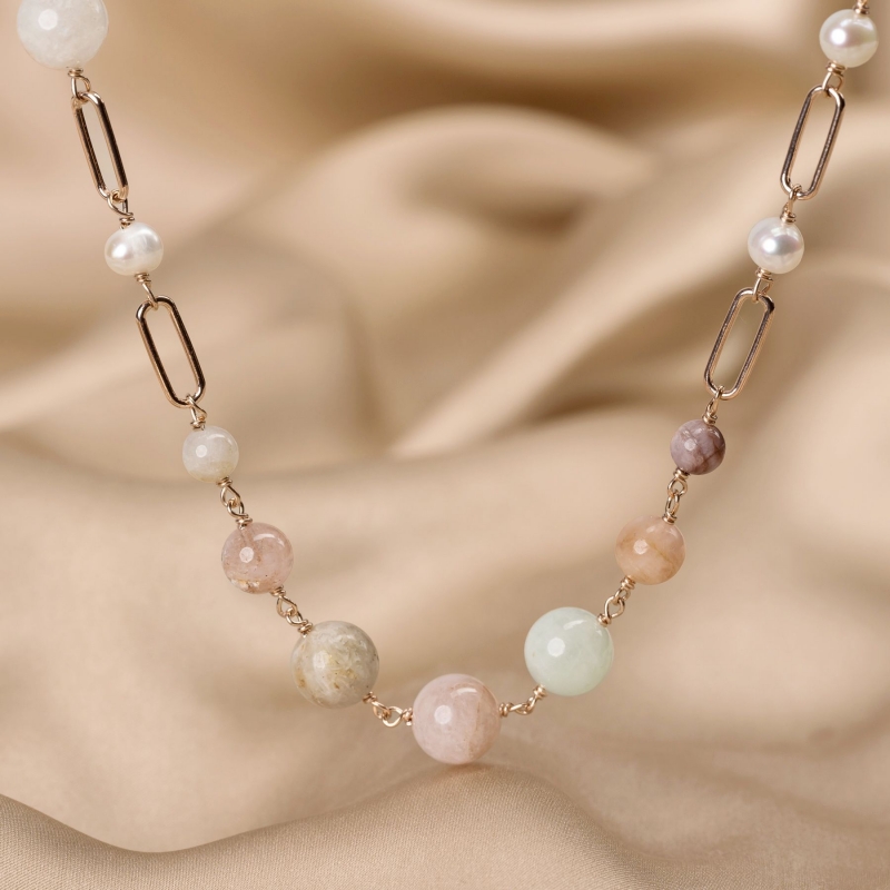 Colier argint roz, morganite, perle