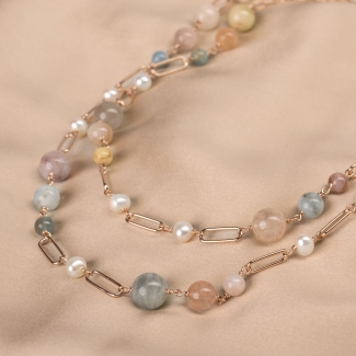 Colier argint roz, morganite, perle