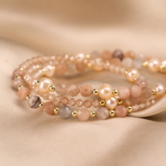 Sterling Silver Bracelet So Cool 2 in 1 sunstone, cultured pearls