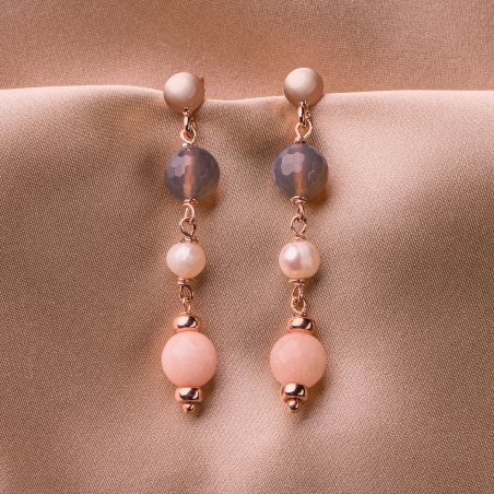 Sterling Silver Earrings with agate Uruguay and pink quartz