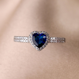 Sterling Silver Ring Inel argint Princess Blue Heart zirconia