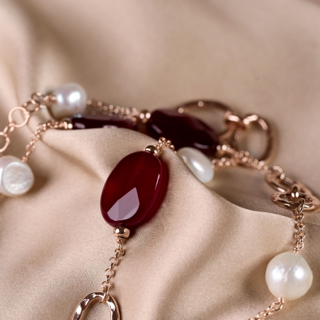 Sterling Silver Necklace La Belle Veneziana agate and pearls