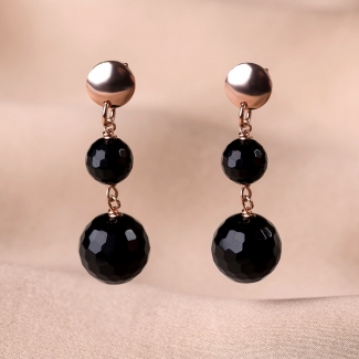 Cercei argint roz 4 Black Dress agate negre