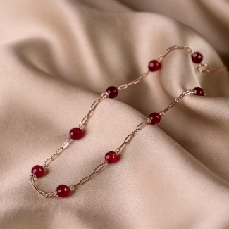 Choker argint roz cu agate ruby, lantisor culisant