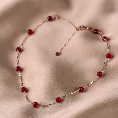 Choker argint roz cu agate ruby, lantisor culisant