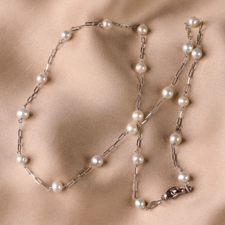 Sterling Silver Necklace 2in1 Glass Chang with white pearls