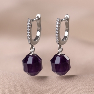 Sterling Silver Earrings M amethyst barrel