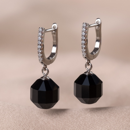 Sterling Silver Earrings M onyx barrel