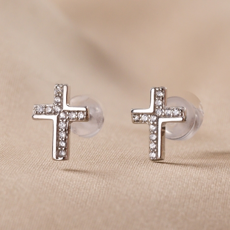 Sterling Silver Earrings Minimal Cross zirconia