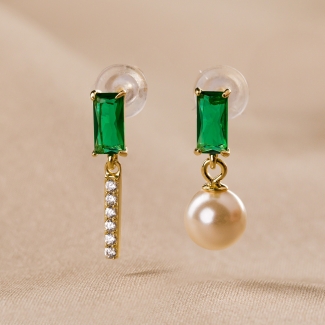 Sterling Silver Earrings Dare 2Be green & pearls