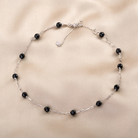 Choker argint cu agate negre, lantisor culisant