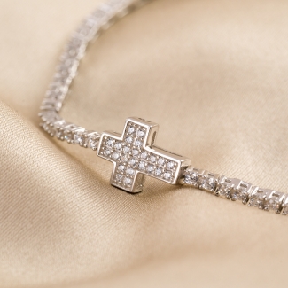 Sterling Silver Bracelet Tennis Cross zirconia