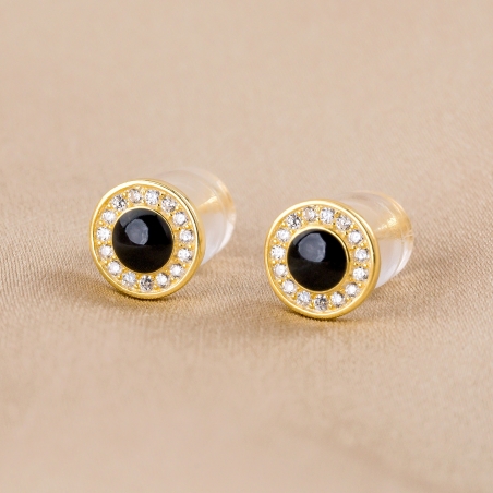 Sterling Silver Earrings Minimal Black Touch gold