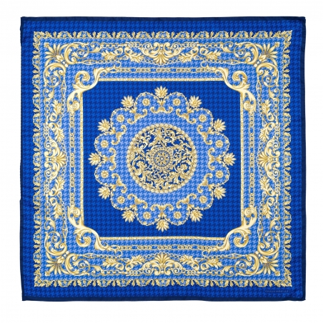 Silk Scarf Baroque Pied Au Poule Bleu Saphir