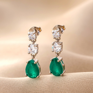 Sterling Silver Earrings Soiree Drop Emerald zirconia