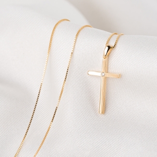 14K Gold Necklace Diamond Cross