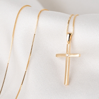 14K Gold Necklace Diamond Cross