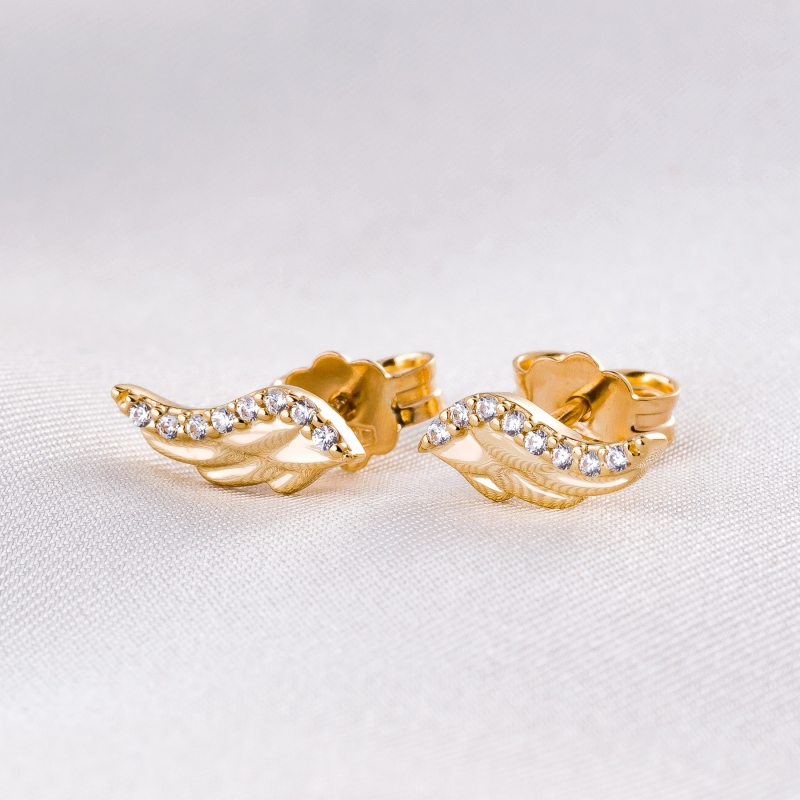 14K Gold Earrings Angel Wing zirconia