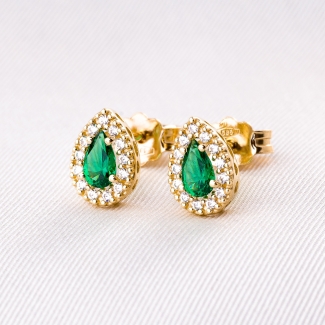 Cercei aur 14K Emerald Drops zirconia