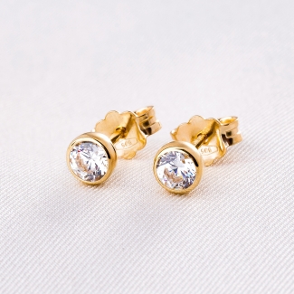 14K Gold Earrings Solitaire zirconia 4 mm