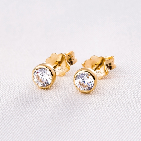 14K Gold Earrings Solitaire zirconia 4 mm