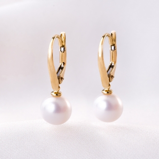 14K Gold Earrings Midday Elegance White Pearl