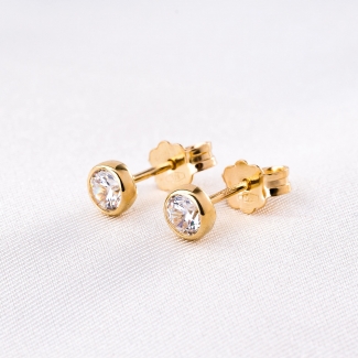 14K Gold Earrings Solitaire zirconia 4 mm