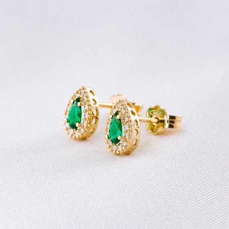 Cercei aur 14K Emerald Drops zirconia