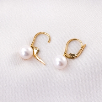 14K Gold Earrings Midday Elegance White Pearl