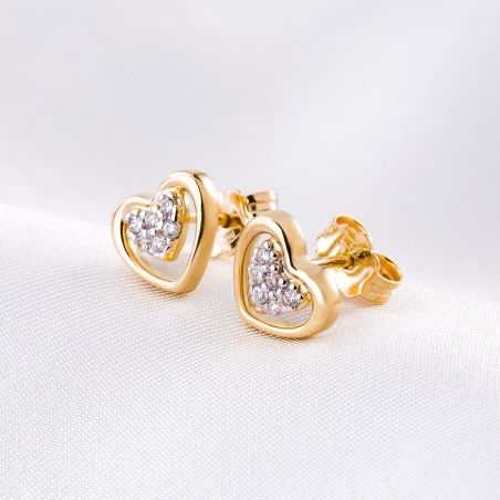 14K Gold Earrings Into My Heart zirconia