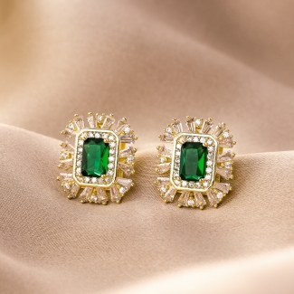 Cercei argint Elegance Code green zirconia gold