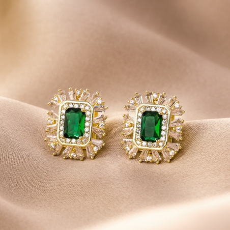 Cercei argint Elegance Code green zirconia gold